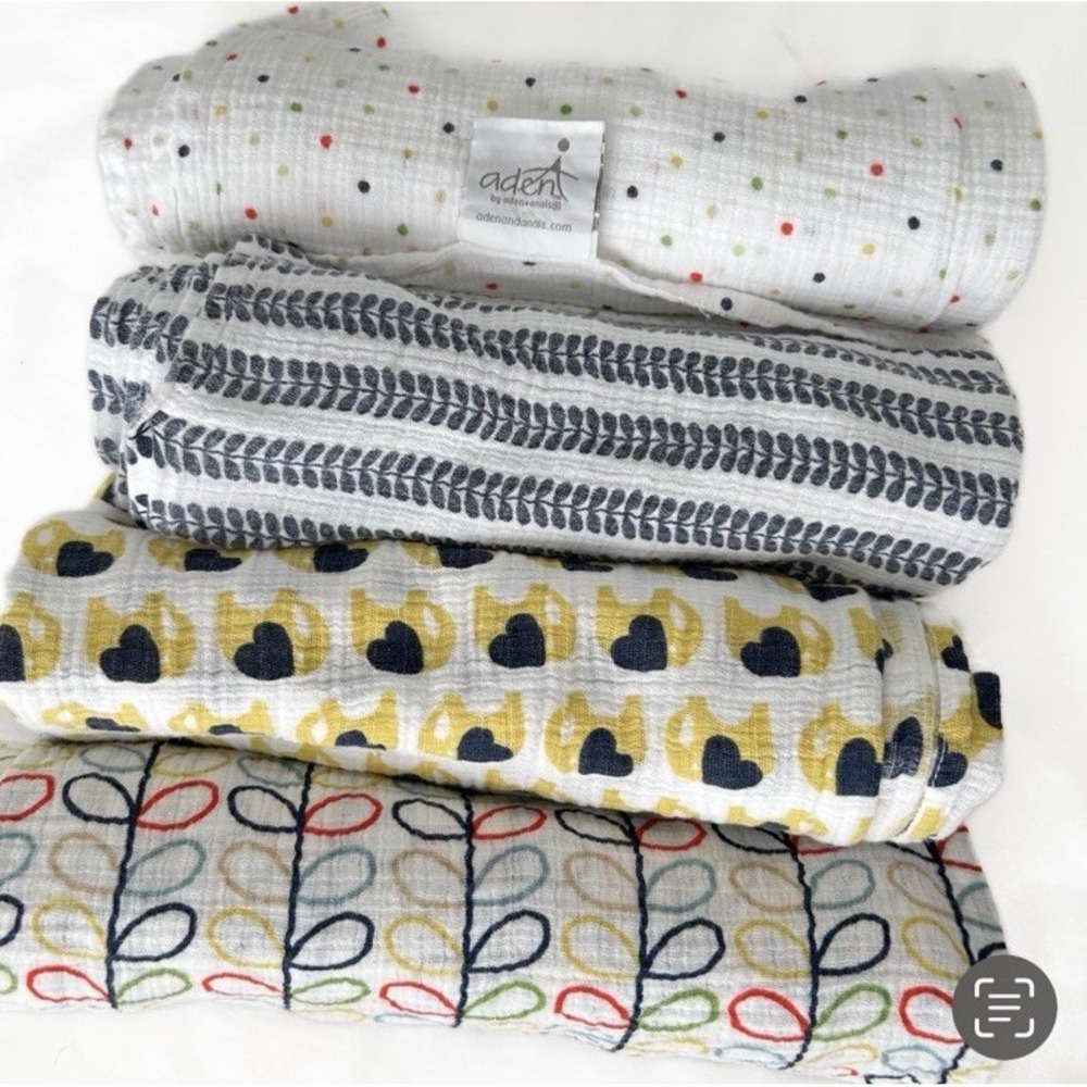 4 Orla Kiely Aden + Anais Muslin Cotton Swaddle Baby Blankets Elephant Leaf Dot
